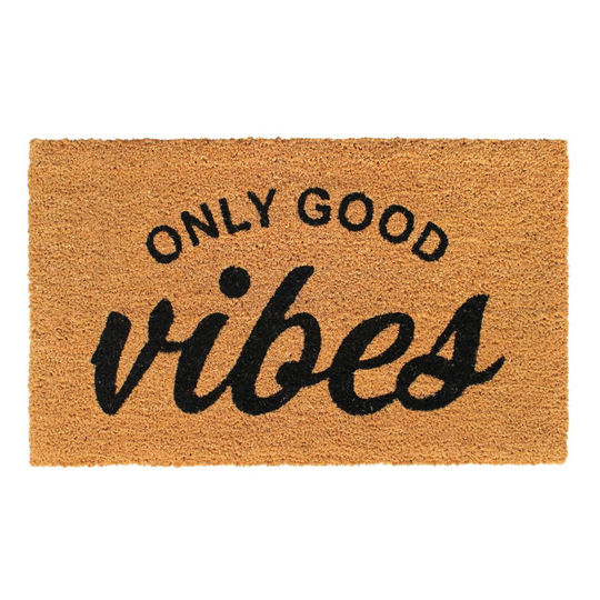 Only Good Vibes Coir Doormat: Black/Natural - Coconut Husk by World Market