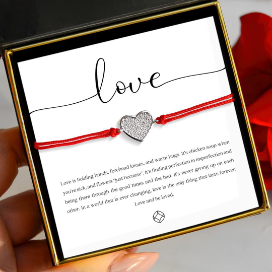 Love Heart String Romantic Gift For Her Anniversary Sterling Silver Bracelet Set