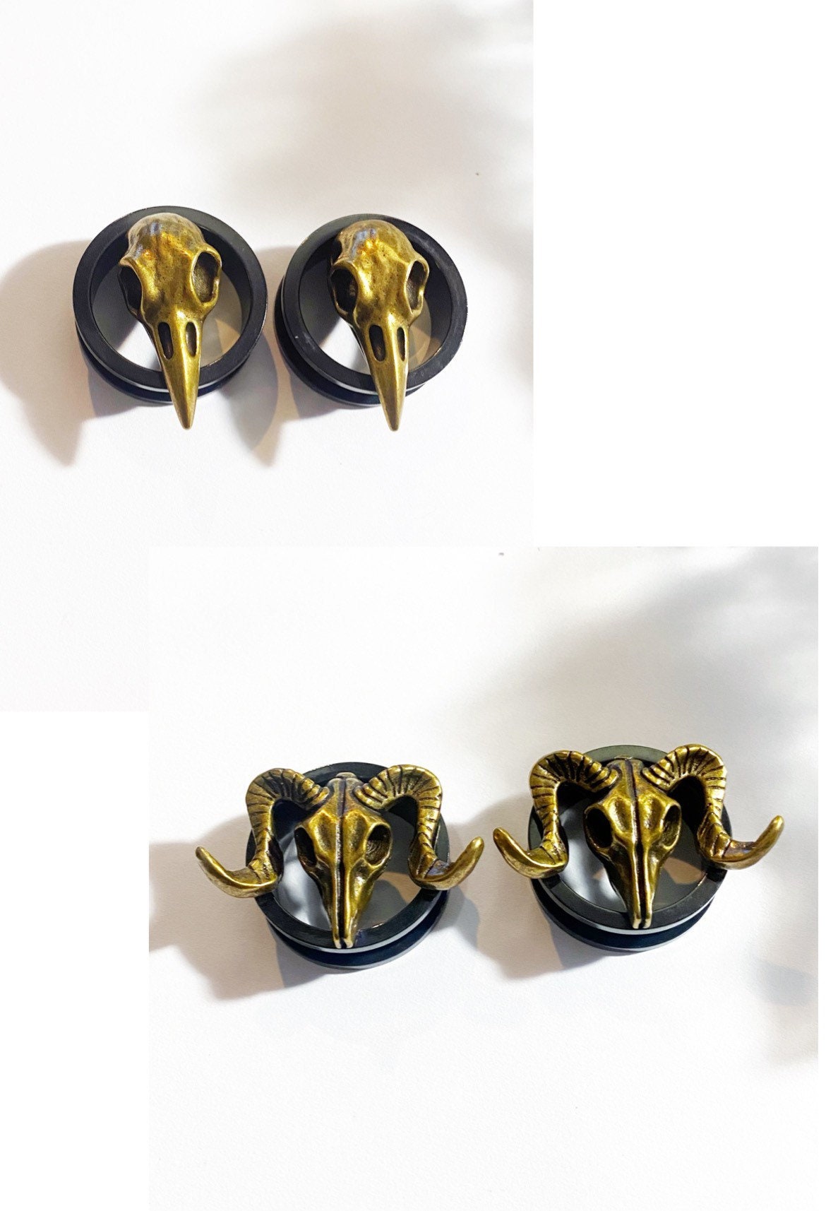 Ear Plugs Raven Skull & Ram Shaped, Ear Stretchers Occult Punk Goth 0G - 1 Inch | 8mm - 25mm