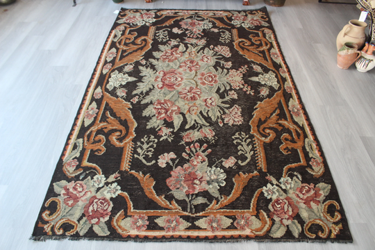 Vintage Floral Kilim, Pink Rose Design Ethnic Karabagh Kilim Rug, Rug/N-690 5'2"x8'5"