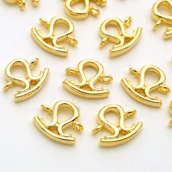 Pd-2878-Gd/2 Pcs - Zodiac Sign Connectors, Constellation, Libra, September, October Birthday, Gold Plated Brass 9mm X 7.8mm