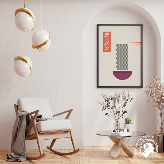 Ramen Noodle Print, Orange & Purple Poster, Japanese Culture, Home Decor, Wall Art, Soup Travel Art