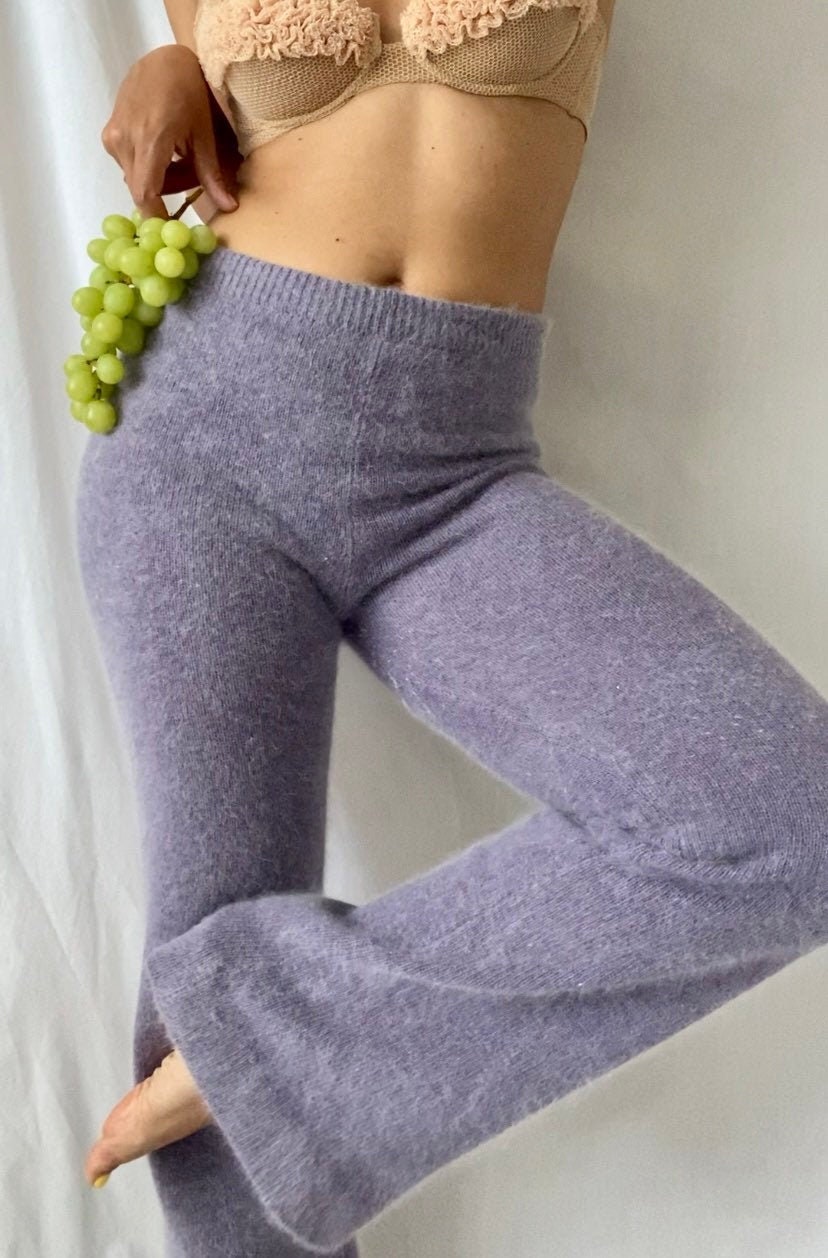 Vintage 90S Angora Lambswool Blend Lavender Flare Lounge Sweater Pant/Small Medium
