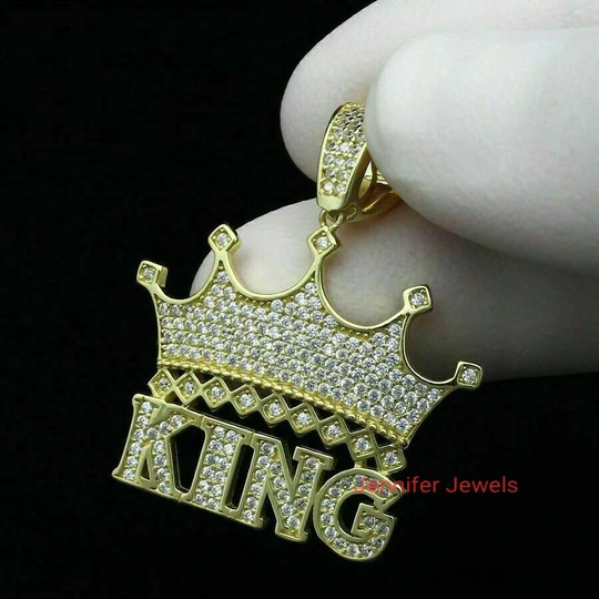 2.6Ct King Crown Vvs1 Diamond Pendant Charm 14K Yellow Gold Over Christmas Gift Anniversary For Him Men's Necklace Customized