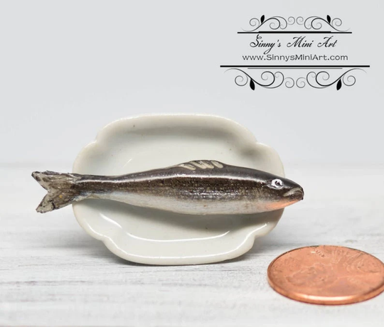 112 Dollhouse Miniature Bluefish On Plate Bd K3051
