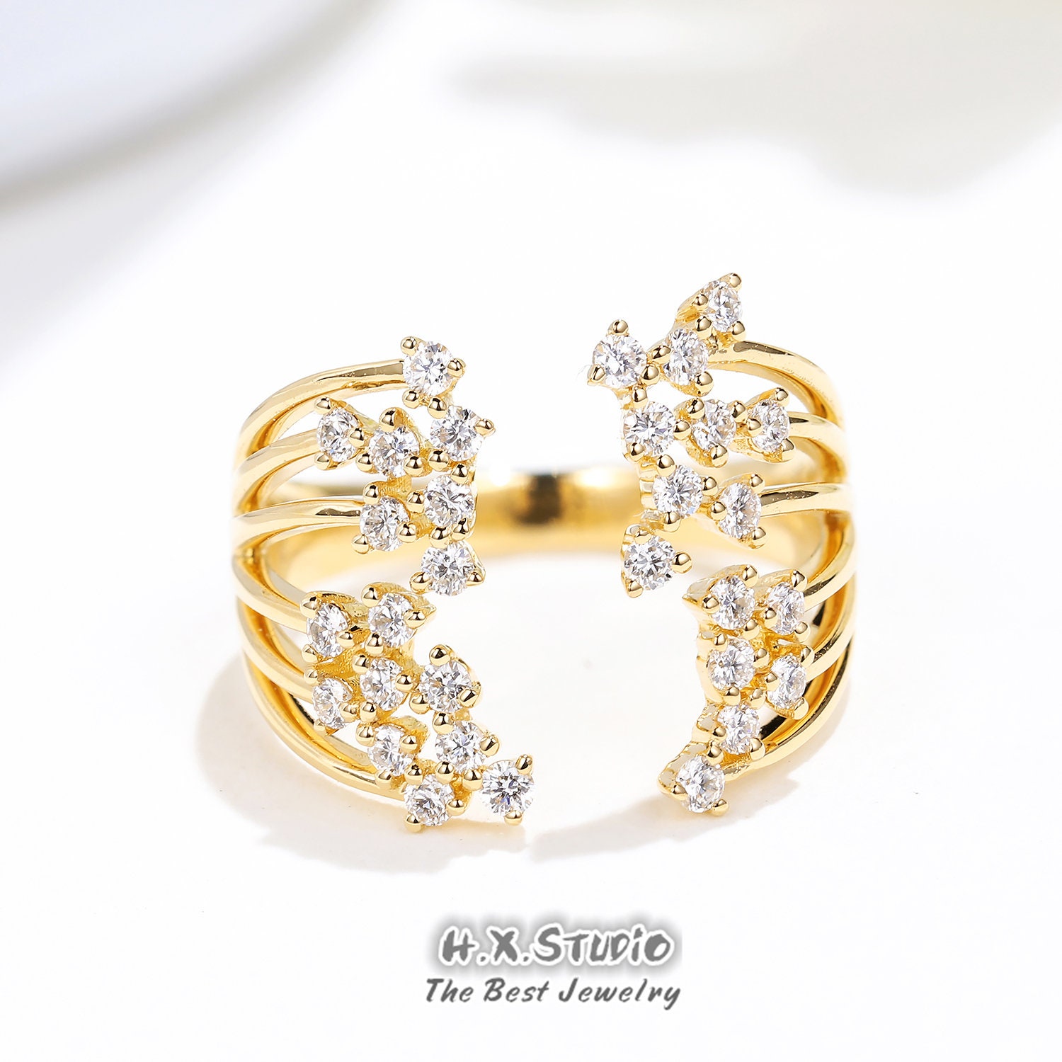 Diamond Statement Warp Ring in Solid 18K Gold, Wide Wedding Ring, Pave Open Custom Jewelry, Gift For Her, Wholesale Available