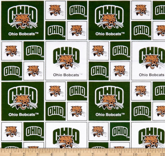 Ohio Bobcats Ncaa Box Design 43 Inches Wide 100% Cotton Fabric Oh-020