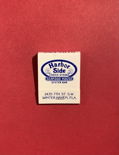 Vintage Matchbook, Harbor Side, Seafood House, Oyster Bar, Winter Haven, Florida, with 20 Match Sticks, Free Ship in Usa