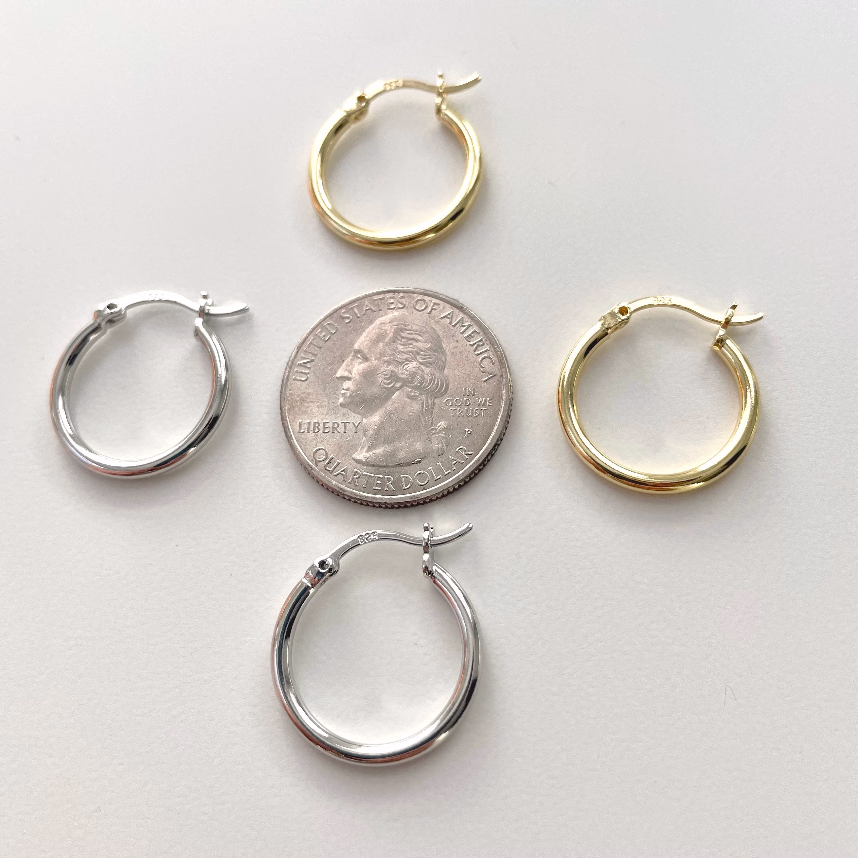 Silver Hoop Earrings Set 20mm Sterling, Basic Simple Minimalist