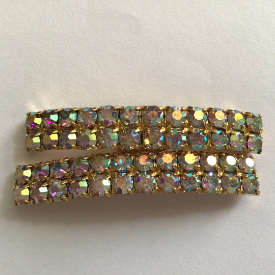 Vintage Shoes Clip.made in Austria.gold Tone.rhinestone Aurora Borealis