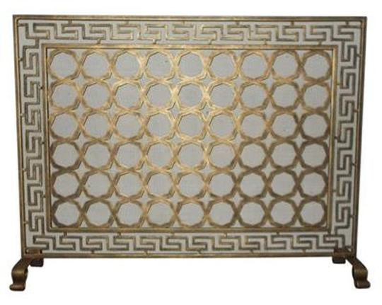 Single Fireplace Screen in Gold Finish With Greek Design