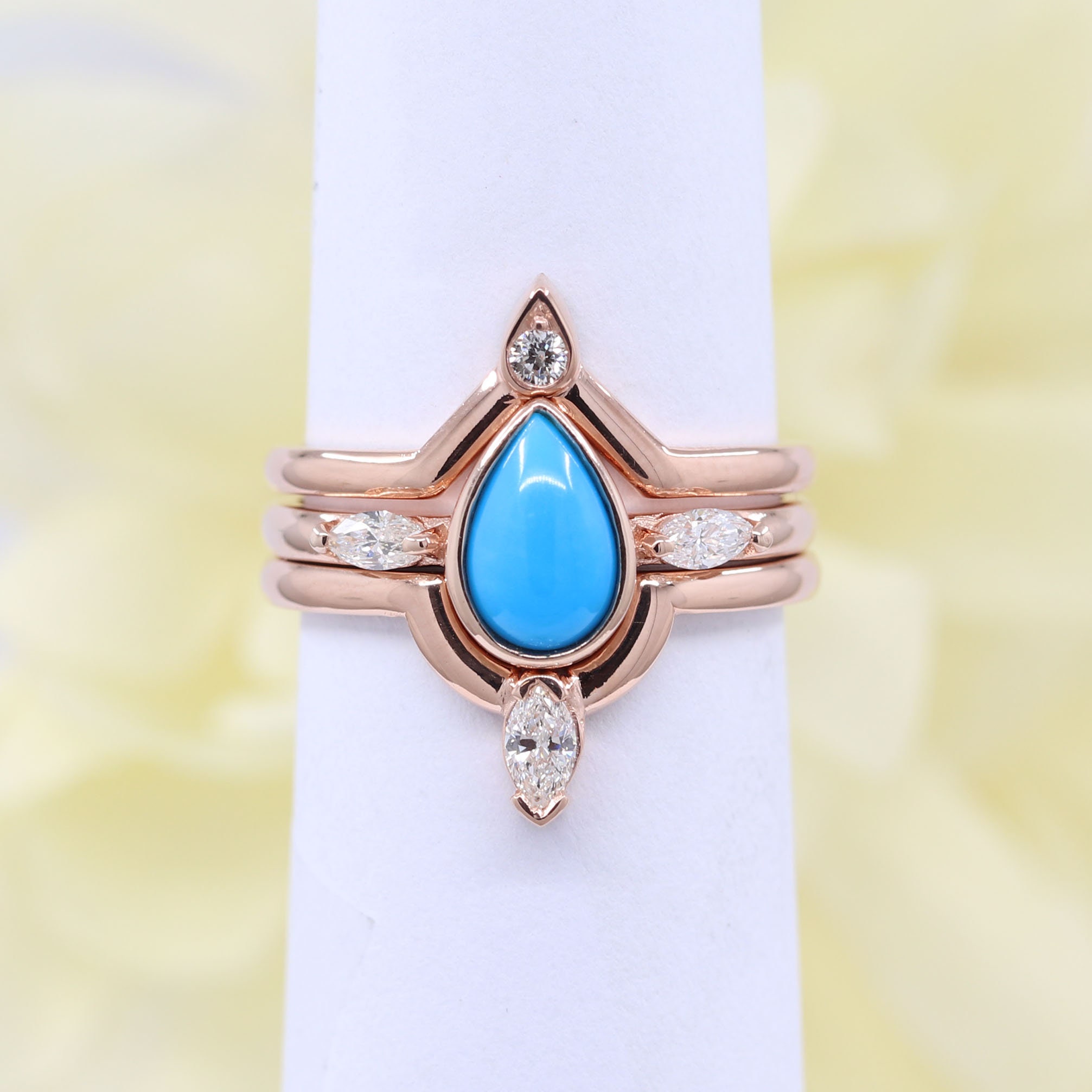 Turquoise Wedding Ring Set.diamond Engagement 3 Set. 14K Solid Gold & Natural , Diamonds.unique Diamond Engagement Ring Set