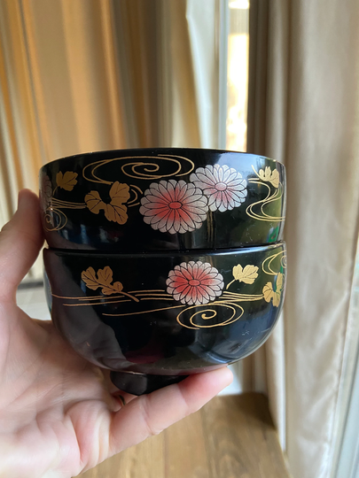 Vintage Red & Black Lacquered Bowls | 2