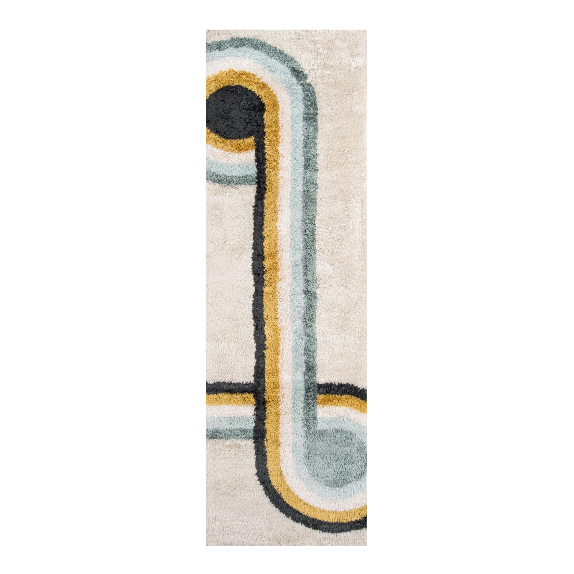 Blue And Ivory Geo Loop Retrograde Floor Runner by World Market