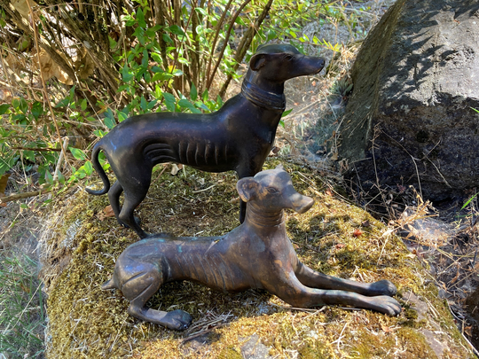 Vintage Cast Metal Art Deco Style Greyhound/Whippet Dog Statues Or Figurines | Bronze? Brass? Standing & Laying Dogs Sold Individually