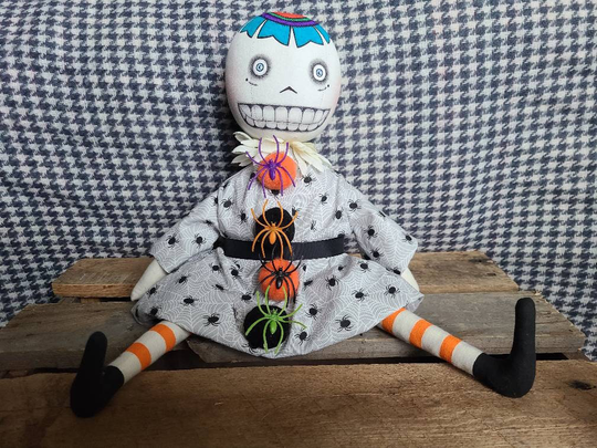 Sugar Skull Halloween Doll/Folk Art /Primitive /Poke /Shelf/ Ooak