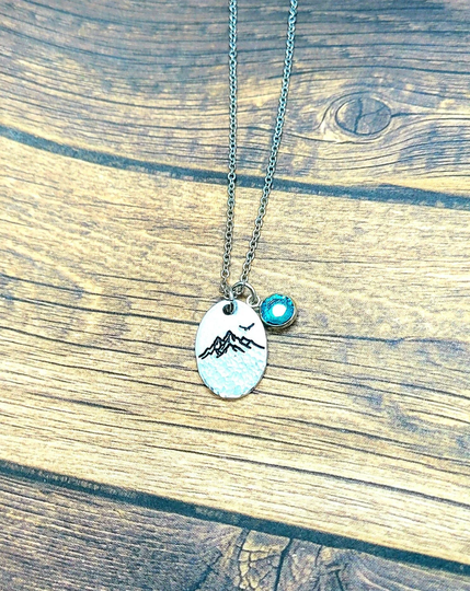 Hand Stamped Mountain Necklace, Personalized Nature Necklace