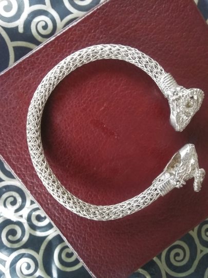 Old Silver Bracelet With Ram Heads - Ancient Jewelry Hands Antique Unique Handmade Bracelet/Zodiacal