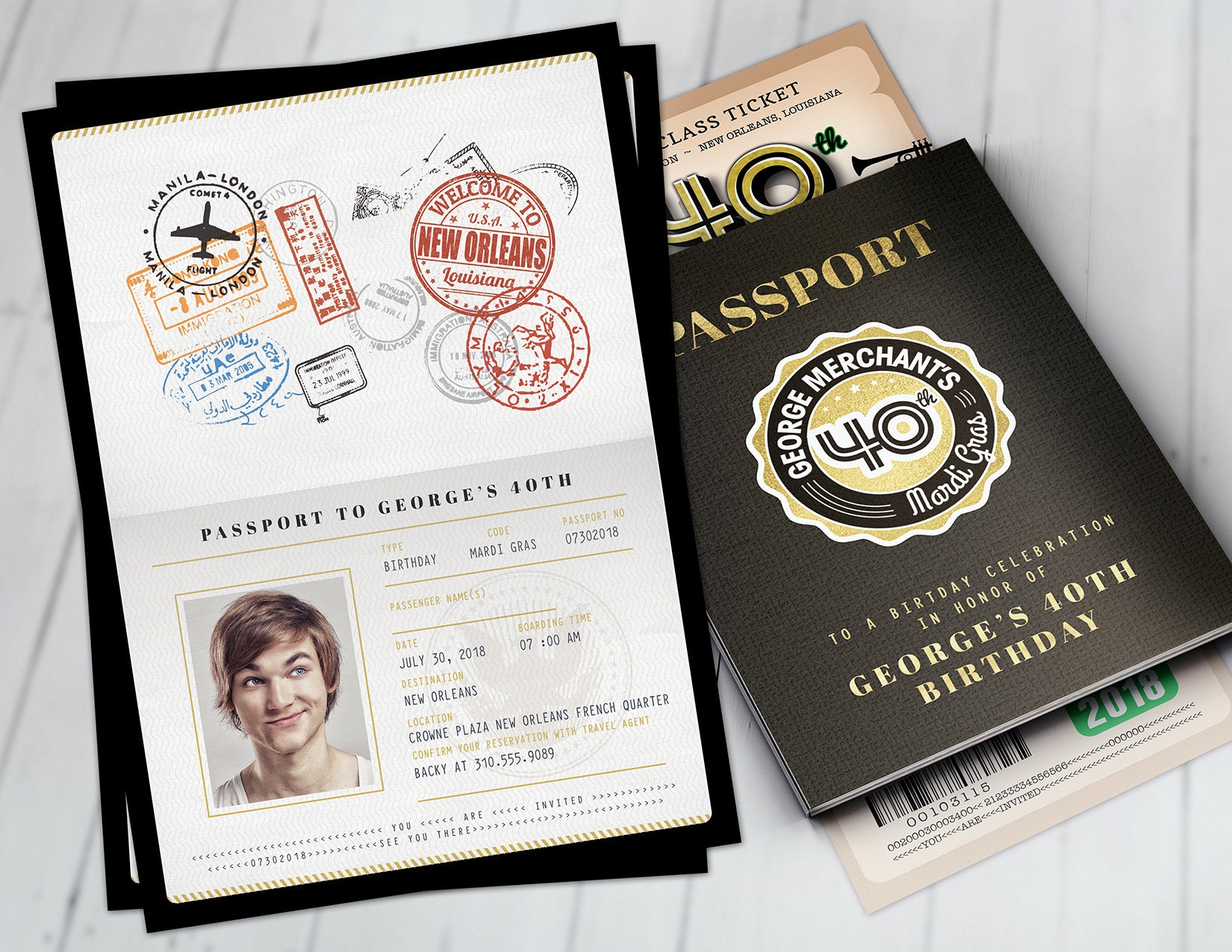 Passport & Ticket Birthday Invitation, Travel Party Mardi Gras, New Orleans, Louisiana, Big Easy, Digital Files Only