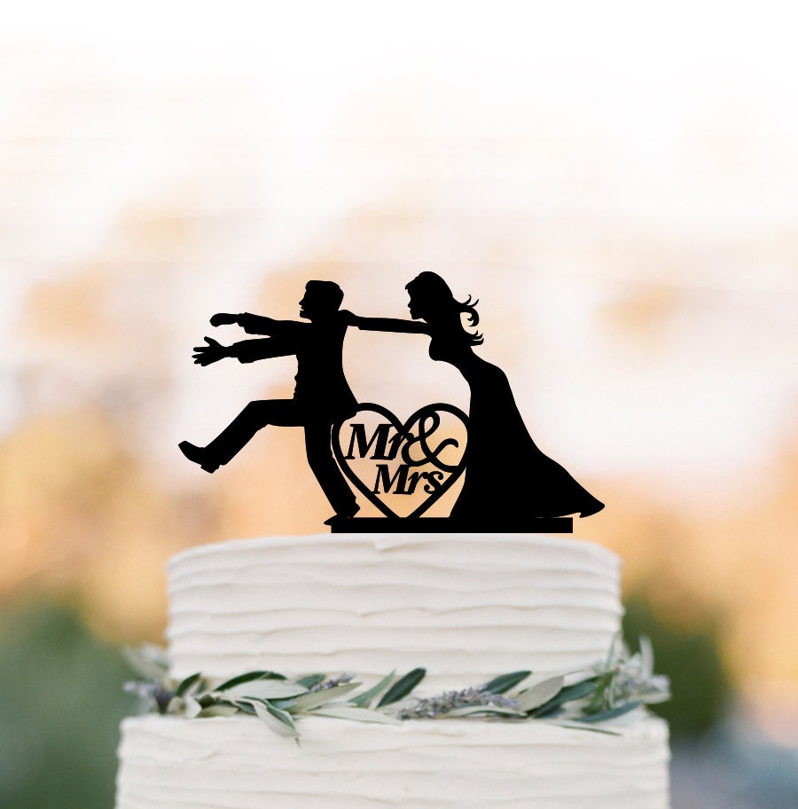 Mr & Mrs Wedding Cake Topper Funny, Bride Groom Silhouette , Cake Decor