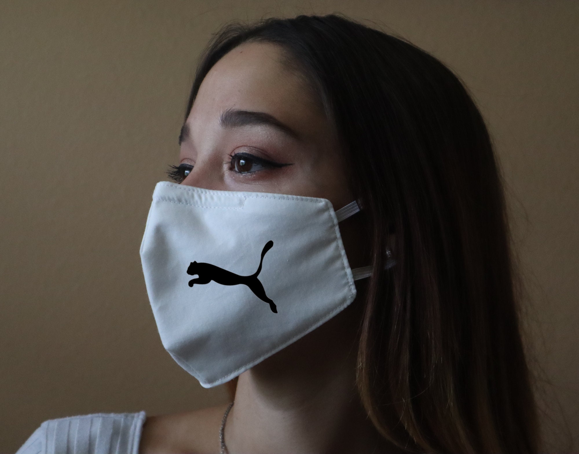 Handmade Cotton Blend Customizable Face Masks With Adjustable Ear-Loops - Puma Adult Medium 9 X 5.5"