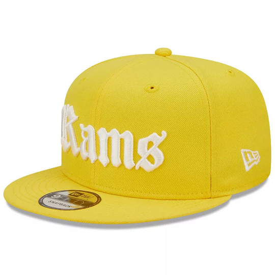 Men's New Era Gold Los Angeles Rams Gothic Script 9FIFTY Snapback Hat