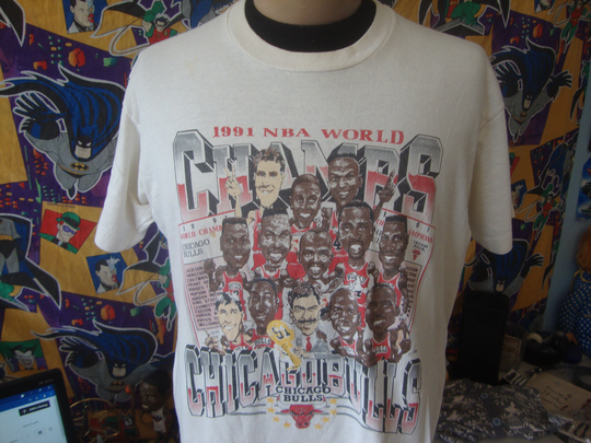 Vintage 90's Chicago Bulls 1991 Nba Finals Caricature Single Stitch T Shirt Size L