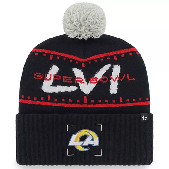 Men's '47 Navy Los Angeles Rams Super Bowl LVI Bound View Cuffed Pom Knit Hat, Blue