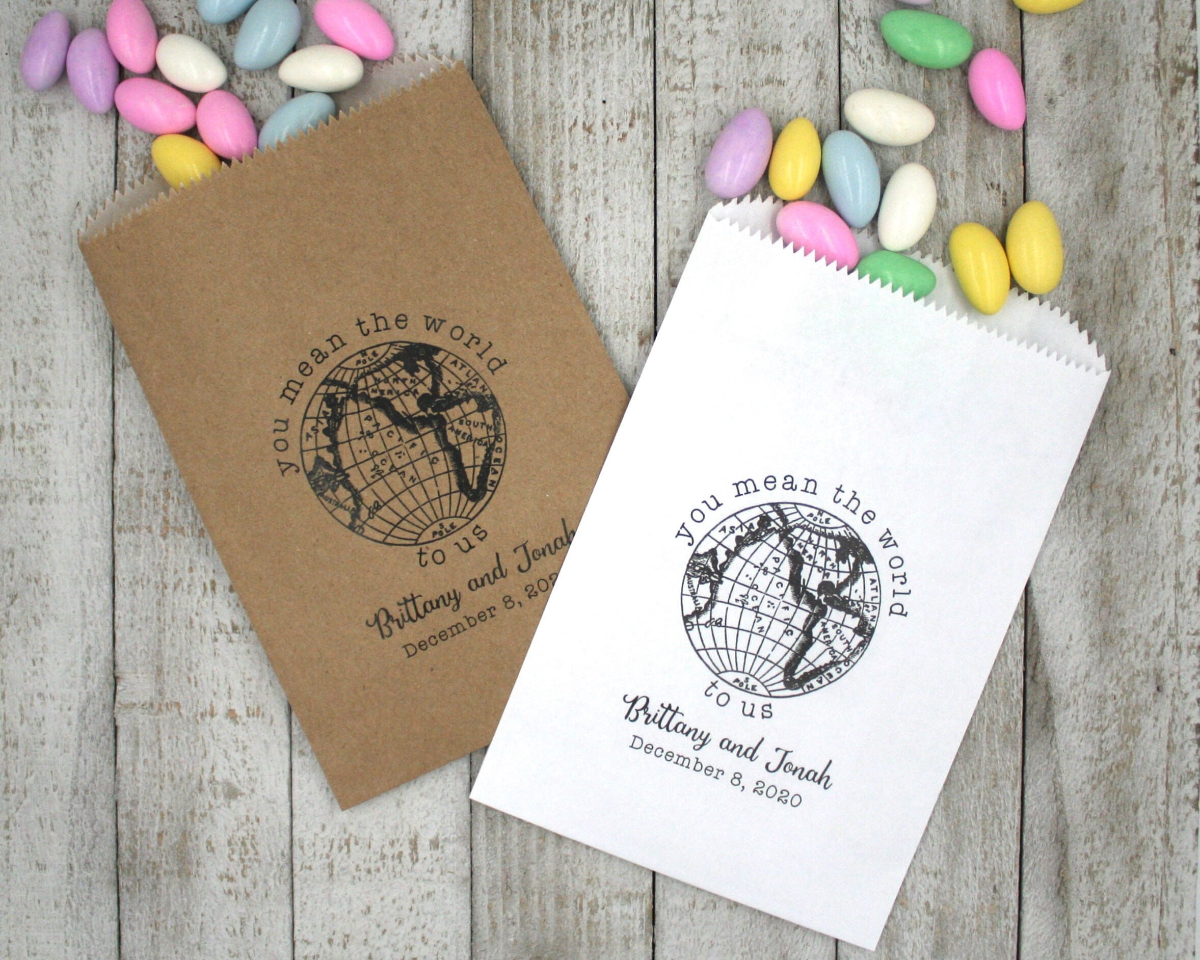 Personalized Candy Buffet Bags - 20 Food Safe Kraft Favor Bags You Mean The World To Us Wax Lined Bags, Perfect For Wedding Cake