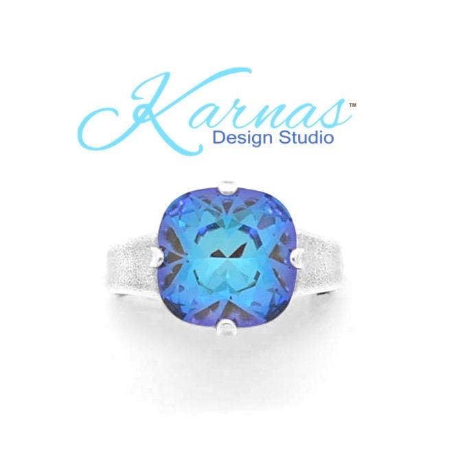 Radiant Olive Green 12mm Cushion Cut Adjustable Ring K.d.s. Premium Crystal Pick Your Finish Karnas Design Studio Free Shipping