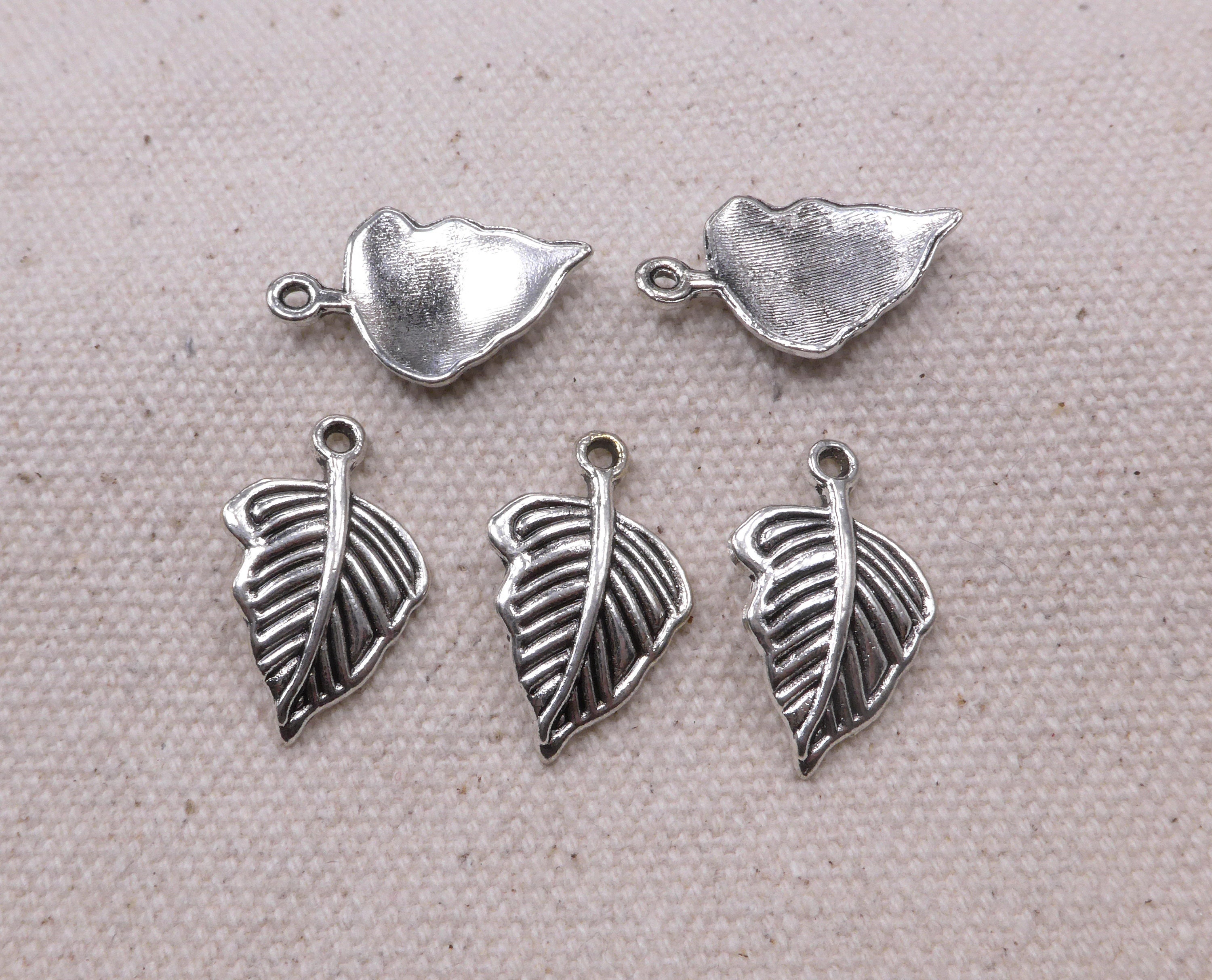 Silver Leaf Charms - Antique Bohemian Style Craft Making Beading Supplies Wholesale -15x23mm -Alloy
