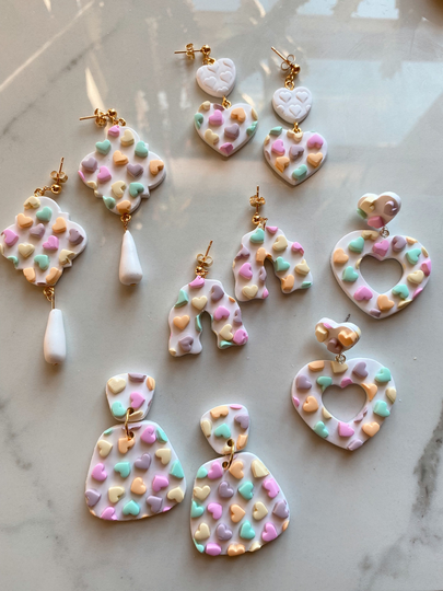 Candy Hearts Valentine's Day Earrings | Valentines Day Gift For Her Girlfriend Polymer Clay Heart Dangle Hypoallergenic
