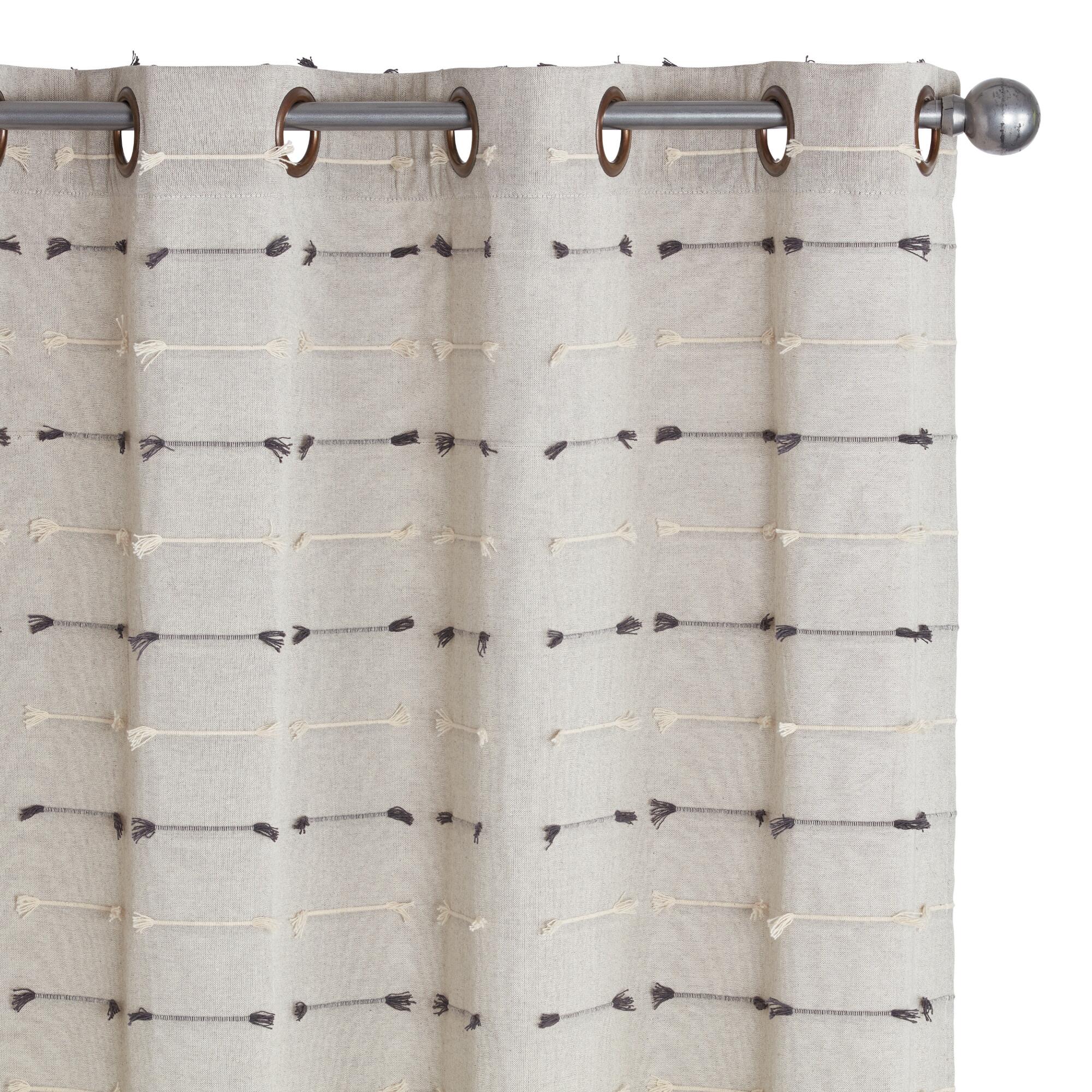 Gray Embroidered Cotton Grommet Top Curtains Set of 2 - 84" L by World Market