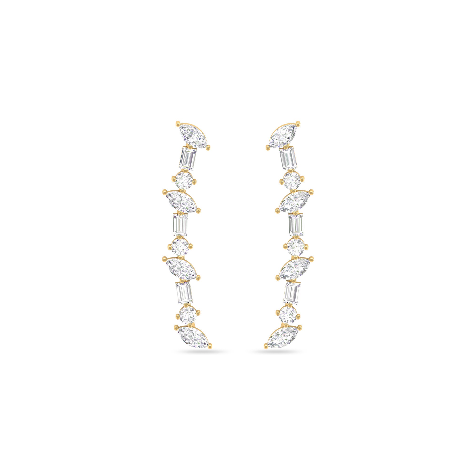 Diamond Curved Earrings, Ear Crawler, Marquise Cartilage Climbers, Piercing