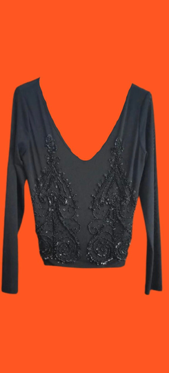Black Sequins Embroideries Top S