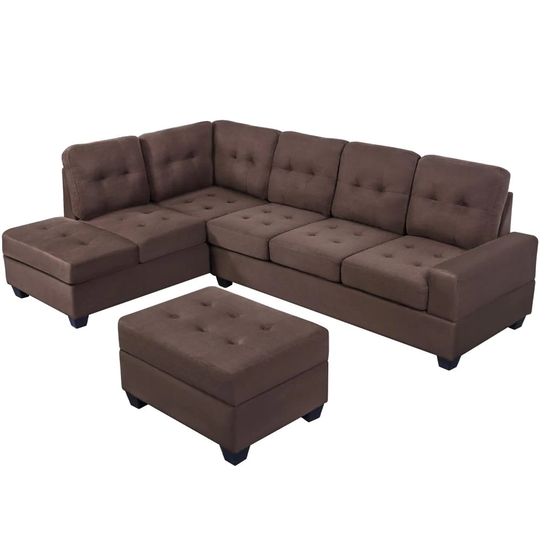CASAINC Sofa Modern 3-Piece Polyester/Polyester Blend Brown Living Room Set | OR-SG000099AAA