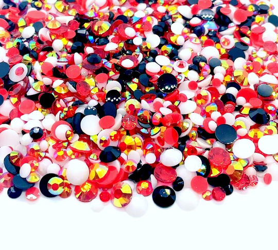 Minnie Blend Rhinestone Mix 3/4/5/6mm Flatback Jelly Resin Rhinestones Mixed Sizes, | Red Black White