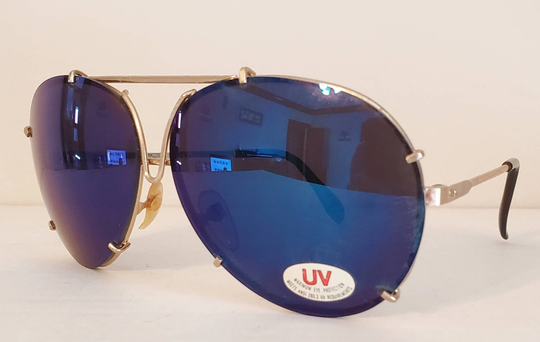 Vintage Aviator Sunglasses // Blue Mirror Lenses Metal Frames With Brackets Double Bridge Shades Festival Vtg 80S Shades Retro