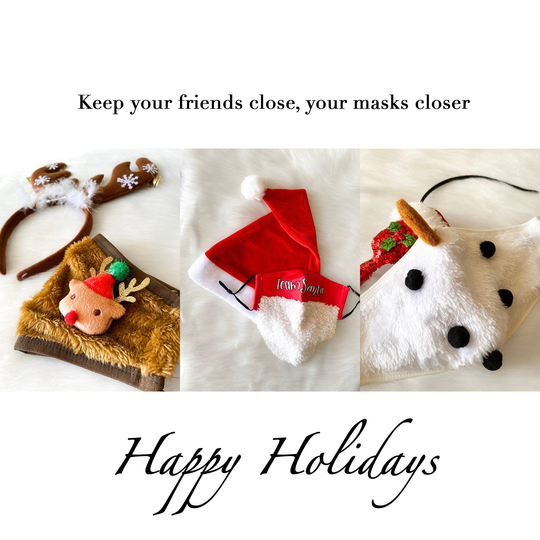 Cotton Blend Holiday Mask & Head Band/Hat Set With Adjustable Earloops