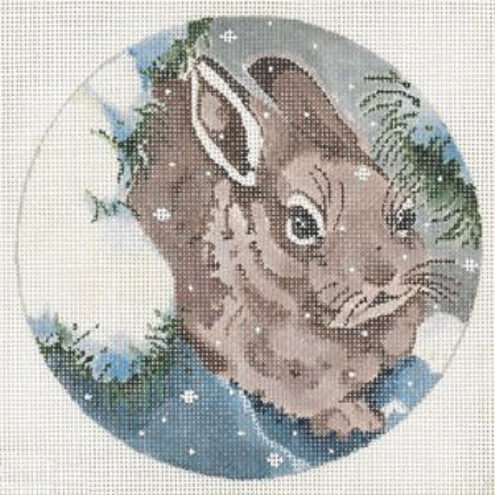 Needlepoint Handpainted Christmas Joy Juarez Brown Bunny Ornament 6 -Free Us Shipping