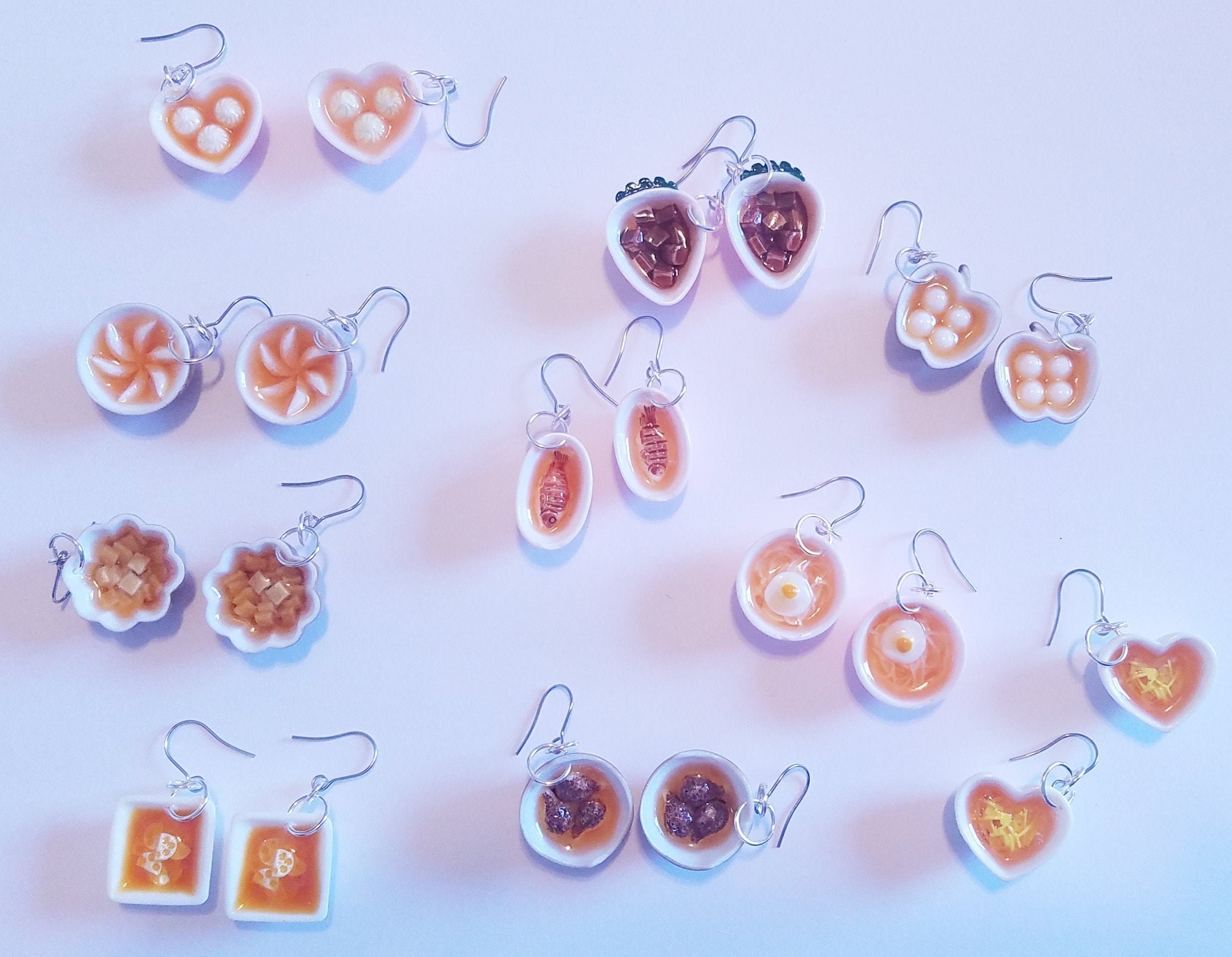 Small Ramen Pho Noodle Bowl Earrings Hypoallergenic Gift For Foodies, Restaurant - Fish Beef Tofu Chicken Egg Noodles Dumplings