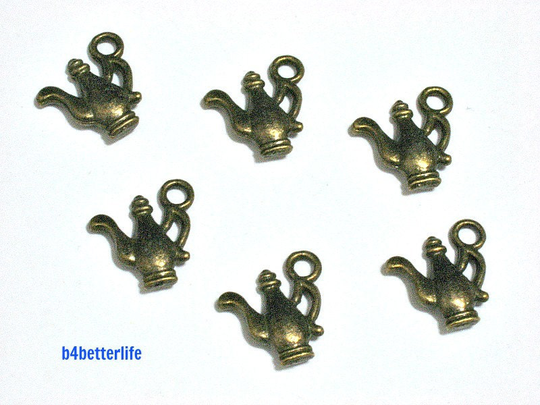 Lot Of 30Pcs Antique Bronze Tone "Teapot" Double Sided Metal Charms. #bc2833