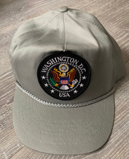 Vintage 90S Washington Dc USA Patch Gray Snapback Hat Cap