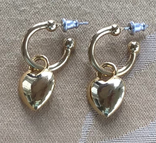 Gold Tone Hoop, Heart Enhancer Pierced Earrings, Vintage | Ap8