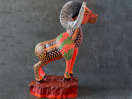 Alebrije Ram From Oaxaca - Zapotec Toná Mexican Art Wood Sculpture Folklore Folk Native Carving Signed By Jesus Morales