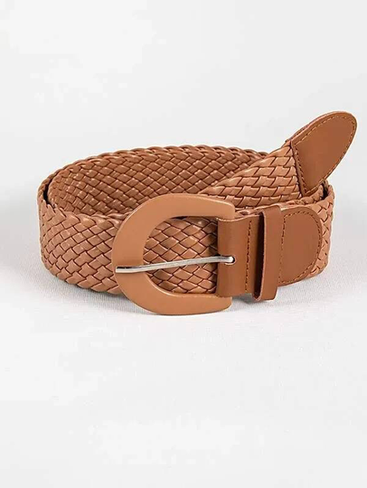 Brown Braided Woven Belt, Leather Brown Dress Circle Buckle Boho Plain Belt