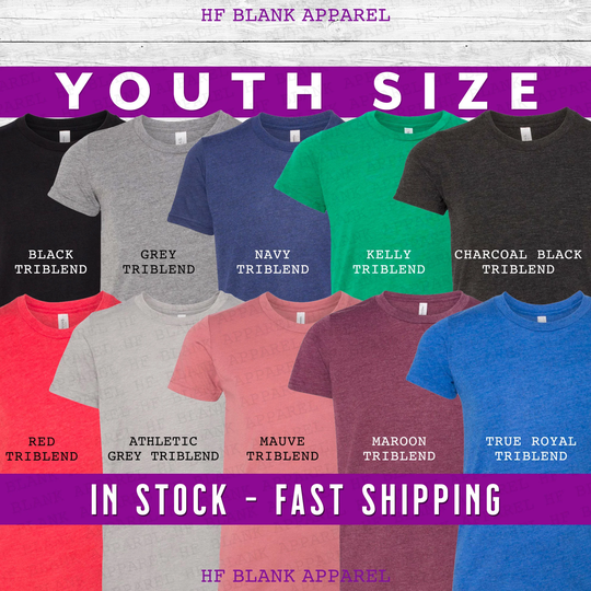Bella Canvas Tri-Blend Youth Blank T-Shirts, Plain Light-Weight Unisex Super Soft T-Shirt, Thin T-Shirts