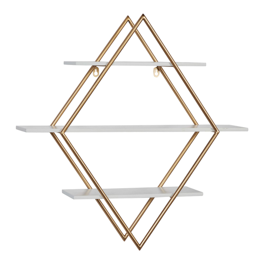 White And Gold Diamond 3 Tier Wall Shelf - Metal by World Market