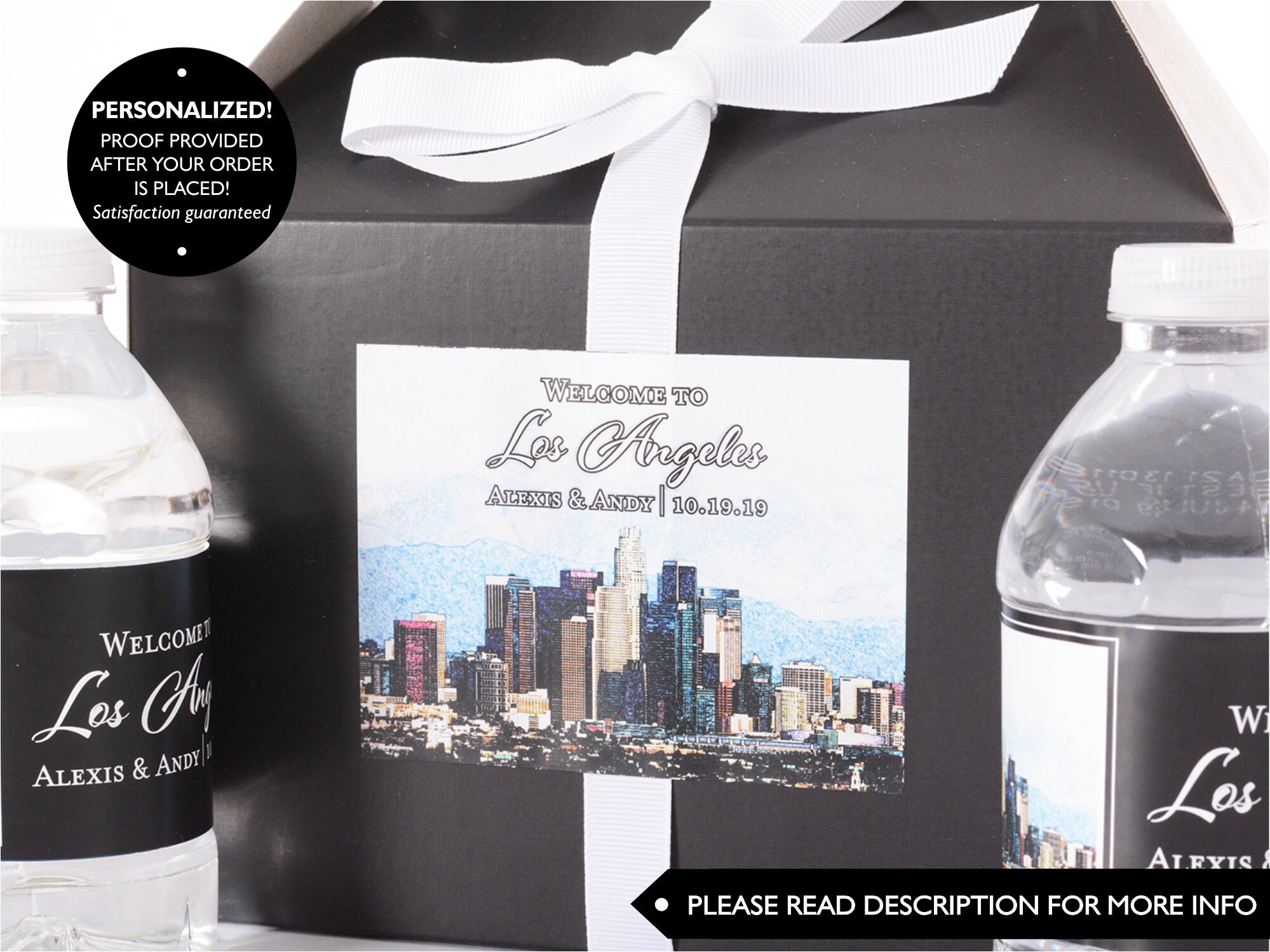 Los Angeles Wedding Stickers - Welcome Bag Custom Box Thank You Cityscape Labels