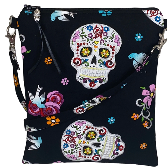 Halloween Crossbody Bag, Skull, Pumpkin, Fall, With Silver Glitter, Purse, Shoulder Great Gift For Her, Mom, Daughter, Friend